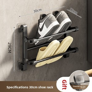 Zapatero de pared de doble nivel de acceso conveniente para uso doméstico Diseño plegable y colgante de pared para almacenamiento de baños - Product Image 6