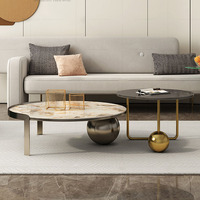 Table basse moderne pour salon, pieds en acier inoxydable, plateau en pierre frittée, table basse ronde