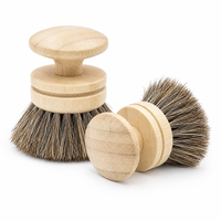 Brosse de nettoyage réutilisable pour casseroles et poêles, avec poignée en bambou, poils de cheval naturels, écologique, anti-rayures, ronde, pour la cuisine