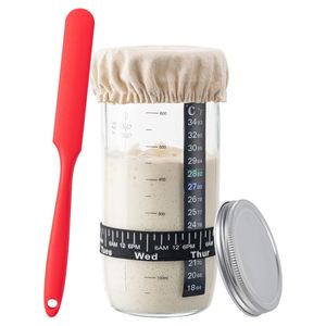 24OZ High Borosilicate Glass Wide Mouth Sourdough Starter Jar Kit Date Marked Feeding Band Eco-Friendly for Bread <b>Baking</b> - Product Image 1