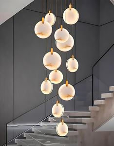 Contemporanea rotonda grande spagnolo alabastro in marmo ottone luce pendente soggiorno lampada a sospensione soffitti alti lampadario - Product Image 4
