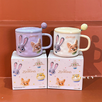 Mug en céramique Stitch de dessin animé Disney à succès avec poignée et couvercle, tasse à café et à lait pour le bureau, la maison et les cadeaux