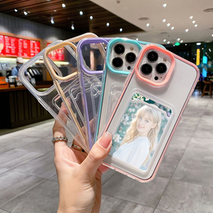 Funda de teléfono con borde colorido transparente para tarjeta de fotos para <span class=keywords><strong>iPhone</strong></span> 17 16 <span class=keywords><strong>Pro</strong></span>, accesorios para teléfono móvil para <span class=keywords><strong>iPhone</strong></span> 15 14 <span class=keywords><strong>13</strong></span> 12 11 8 - Product Image 1
