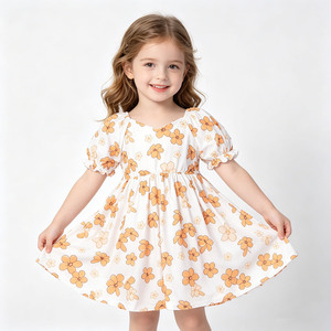 Vestido Ecológico de Bambú/Algodón para Niñas, Modelo A26-4, Corte en A, Largo hasta la Rodilla, con Volantes y Mangas Cortas Tipo Linterna para Bebés y Niñas Pequeñas - Product Image 3