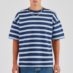 <b>Men</b> Blue <b>Striped</b> Short Sleeve <b>T</b>‑Shirt Crew Neck Oversized Vintage Casual Tee Custom - Product Image 2