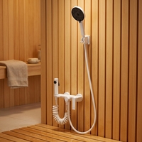 Système de douche à main WEIHAO blanc avec pistolet de pulvérisation, barre coulissante et support de rangement intégré