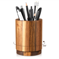 360 °   Porte-stylos et porte-crayons rotatifs en bois d'acacia, organiseur de papeterie pour bureau, accessoire de table de bureau