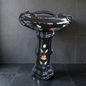 Lavabo sur pied carré en céramique de style américain, à trou unique, décoratif, pour lavage des mains - Product Image 2