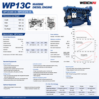 Moteurs diesel SCDC Weichai WP13 WP13C 450HP 476HP 483HP 1800RPM, moteur de propulsion de bateau à 6 cylindres, usage intensif