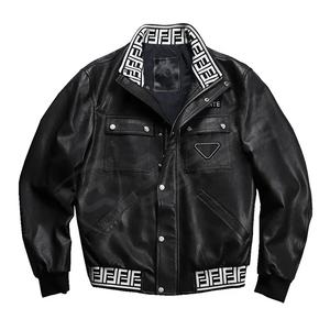 Invierno otoño negro blanco-elástico Stand-Collar ropa de cuero genuino-prendas de vestir exteriores de talla grande hombres moda chaqueta de piel de cabra abrigos - Product Image 1