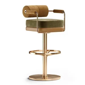 Tabouret de Bar rembourré en velours, en acier inoxydable de haute qualité, luxe, minimaliste, en fer, personnalisé, chaise de Bar moderne