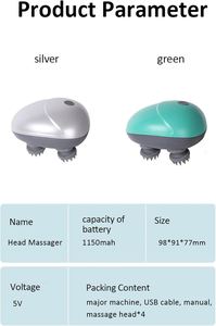 <b>Electric</b> Body Care Wireless Kneading Vibrating ABS+Silicone <b>Head</b> Scalp Hair Brush Hand Held <b>Massager</b> Timing Control 1150mAh - Product Image 3