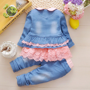 Elegant Floral Lace 3 Pieces <b>Jeans</b> Cotton 3 Years Newborn Baby <b>Girls</b> Clothes Set - Product Image 2