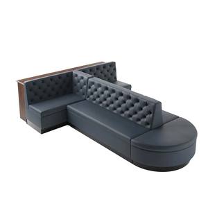 Juego de sofá de bolera Seccional de esquina de lujo ligero, asiento de cabina de <span class=keywords><strong>restaurante</strong></span> con botones de cuero azul - Product Image 1
