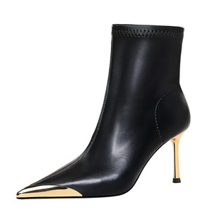 319-10 BIGTREE <span class=keywords><strong>Bottes</strong></span> pour femmes de style européen et américain, mode estivale, mariage, talons très hauts et fins, PU résistant à l'usure, bout pointu - Product Image 2
