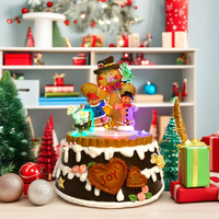 Décoration de Noël personnalisée en résine sculptée et peinte à la main, maison de pain d'épices avec ours jaune et lumières mobiles, pour enfants