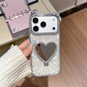Funda para iPhone 17 16 15 14 Pro Max con espejo de concha degradado, soporte de lazo, textura de diamante y cubierta trasera ombré - Product Image 3