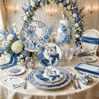Assiette à salade et dessert en porcelaine motif guépard bleu et blanc, vaisselle de table florale pour mariage et fête
