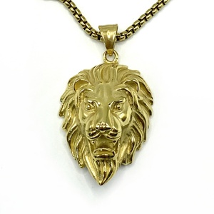 Collier long pour homme, style hipster, pendentif tête de lion, en acier titane, collier ras du cou, luxe léger, style européen et américain - Product Image 3