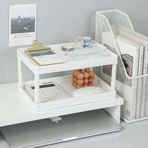 <b>Desktop</b> Storage Rack 2 Tier White Office Organizer For Stationery And Supplies <b>Standing</b> Type Rectangle Shape - Product Image 3