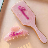 Brosse à cheveux en acrylique UME personnalisée avec nom, motif ciel étoilé, en bambou, et pinces à cheveux en acétate de cellulose – Accessoire capillaire pour cadeau ou occasion spéciale