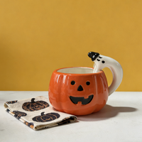 Nouvelle Tasse à Café en Céramique Citrouille Halloween 2026 avec Poignée Fantôme 3D - Design Jack-O'-Lantern, Vaisselle d'Automne Compatible Lave-Vaisselle et Micro-ondes