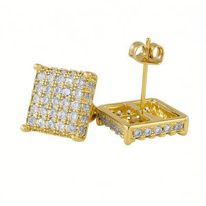 Orecchini a lobo E1684 in oro bianco con diamanti taglio brillante rotondo, montatura a griffe, gioielli geometrici di lusso da donna - Product Image 1