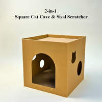 Maison pour chat carrée moderne 2-en-1 avec griffoir, durable, écologique, en carton ondulé, lit pour animaux, grotte empilable