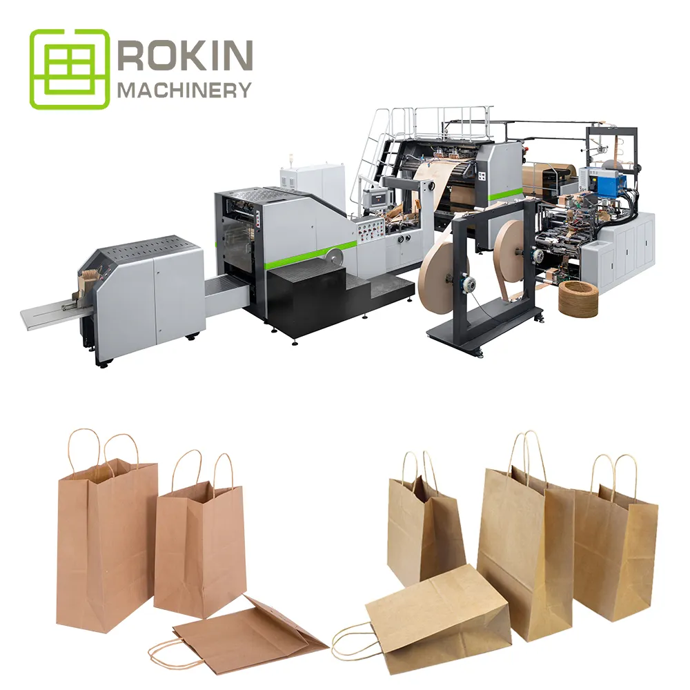 ROKIN BRAND IN stock la nuova macchina per la produzione di sacchetti di carta dal design creativo viene utilizzata per la produzione di sacchetti di carta per la spesa di vestiti