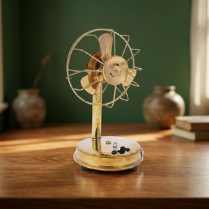 Ventilateur de table en laiton antique plaqué or, décoratif, fonctionnel, de forme circulaire, finition polie, décoration d'intérieur - Product Image 2
