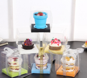 Tùy chỉnh giá rẻ màu hồng giấy <span class=keywords><strong>PVC</strong></span> cửa sổ muffin mini duy nhất đầu hồi cupcake hộp với xử lý - Product Image 4