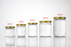 Factory Supply 5oz 8oz 12oz 17oz Empty clear Candy Round Containers Glass <strong>Jars</strong> in <strong>Bulk</strong> with Gold Metal Lids