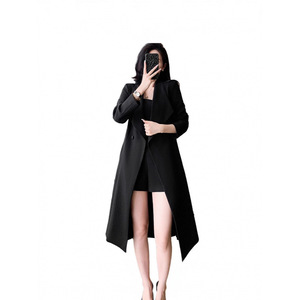 Black Trench Coat Women Mid Length Solid Color Woven Fabric Comfortable No Wrinkle Treatment Autumn Style - Product Image 5