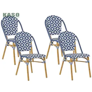 Hasır sandalye tik halat örgü yemek İskandinav Rattan Recliner arka Rattan plastik kamışı Metal bahçe açık restoran sandalyeleri