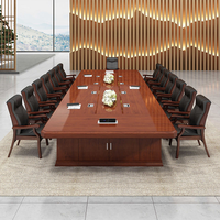 Conjunto de Mesa y Sillas de Conferencia de Madera, Mesa de Reuniones Ejecutiva para 16 Personas con Tomacorriente, Muebles de Oficina de Lujo