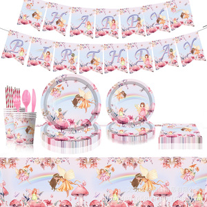 Flower Fairy Party Supplies <b>Paper</b> Plates Cups <b>Tablecloths</b> Banners Birthday Decorations Disposable Set For Kids 5-7 Years - Product Image 1
