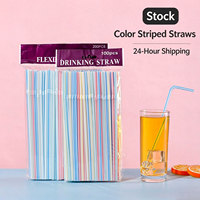 Pailles en plastique jetables en gros d'usine, multicolores, flexibles, longues et rayées pour fêtes, mariages, bars et jus