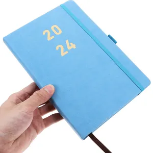 Couverture PU bleue personnalisez votre propre planificateur de définition d'objectifs de conception cahier d'écriture de 365 jours calendrier de 12 mois