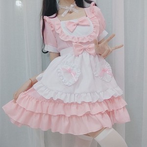 สไตล์ญี่ปุ่น ซอฟท์เกิร์ล ชุดแม่บ้าน สีชมพู คอสเพลย์ เครื่องแต่งกาย ชุดยูนิฟอร์มผ้าฝ้าย ชุดเล่นบทบาทสมมติ 14 ปีขึ้นไป - Product Image 4