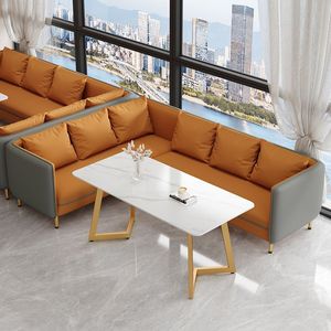 Conjunto de Sofá en Forma de L con Mesa de Centro para Restaurante, Salón de Té, Área de Descanso, Diseño Moderno, Espuma de Alta Densidad, Estructura Metálica Resistente - Product Image 1