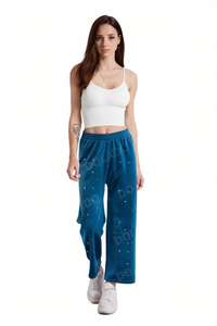 J638R 1 Pantaloni Larghi in Velluto a Vita Media, Lunghezza Intera, Fantasia a Pois, Vestibilità Ampia, Casual, Autunnali da Donna, con Elastico in Vita - Product Image 1