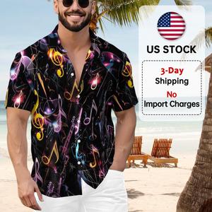Men's Hawaiian <strong>Shirt</strong> Neon <strong>Music</strong> <strong>Notes</strong> Short Sleeve Tee Guitar Saxophone Design Cool Graphic <strong>Shirt</strong> for <strong>Music</strong> Lovers Gift for Dad - Product Image 1