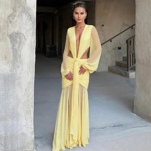 Elegant Women's Chiffon Maxi <strong>Dress</strong> New Casual Summer Pleated Sexy <strong>Open</strong> <strong>Breast</strong> <strong>Dress</strong> Sexy Bodycon Long <strong>Dress</strong> - Product Image 1