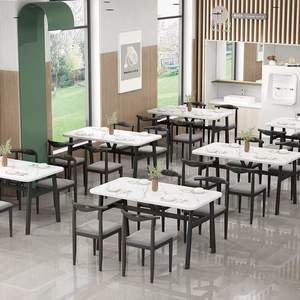 Ensemble de table de cuisine en marbre de couleur blanche haut de gamme Table à manger en mélamine de luxe avec 4 chaises - Product Image 2