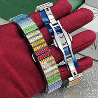 Montre unisexe en acier inoxydable avec cadran dégradé, ornée de strass et de cristaux de quartz, style arc-en-ciel, avec calendrier