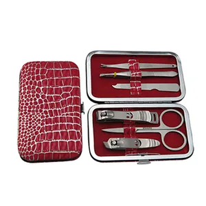 Kit de manicura roja de 6 piezas, juego de manicura de 6 piezas, tijeras de Carrión, recortador de dedos, cortador de cutículas, juego de manicura empujador