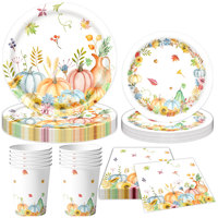 Vaisselle de fête sur le thème des feuilles d'érable et des citrouilles d'automne, décoration de fête jetable pour Thanksgiving, assiette, gobelet et serviette en papier