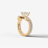 Ensemble de mariage en or 14 carats avec diamant de laboratoire certifié IGI de 2 carats, coupe poire, couleur D F, clarté VS, bague de fiançailles et alliance