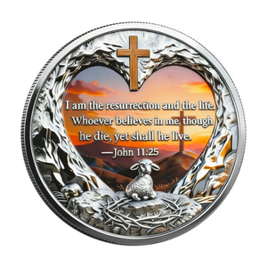 Moneta Commemorativa in Metallo Stile San Giovanni 11:25, Artigianato Metallico a Tema <span class=keywords><strong>Risurrezione</strong></span> e Vita, Decorazione a Cornice a Cuore, Souvenir da Collezione - Product Image 3