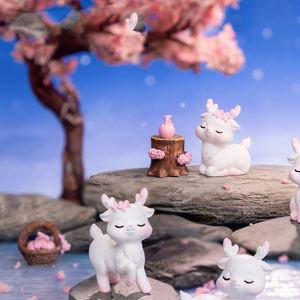 Figurines d'animaux en résine mignonnes, mini cerfs, miniatures, charme d'arbre de fleurs de cerisier, ornements pour décorations de paysage, accessoires de bricolage - Product Image 2